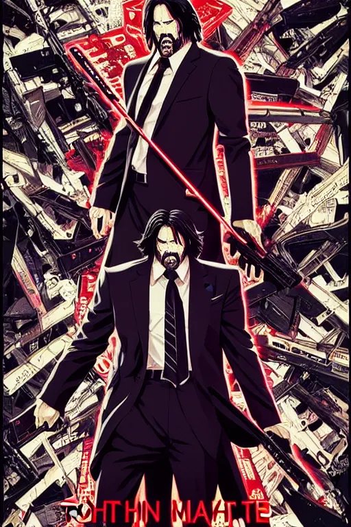 Image similar to poster of john wick, in anime style, by yoichi hatakenaka, masamune shirow, josan gonzales and dan mumford, ayami kojima, takato yamamoto, barclay shaw, karol bak, yukito kishiro