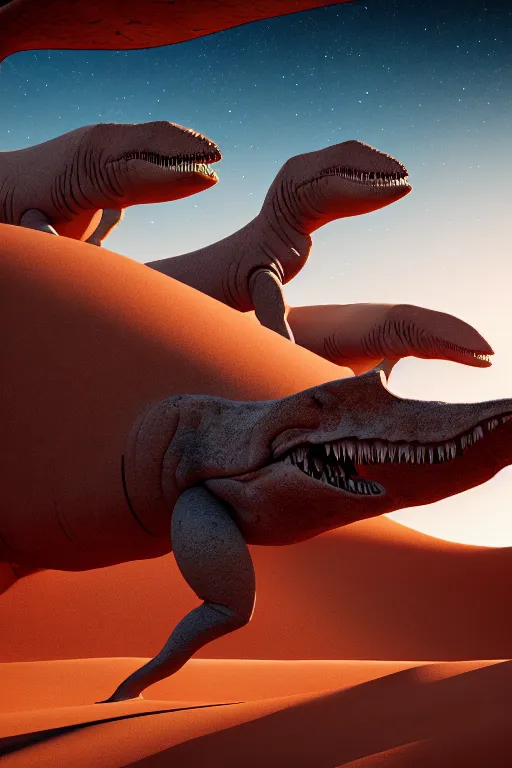 Image similar to 🦕 🐋🤖👽🐳 in desert, photography by bussiere rutkowski andreas roch, octane render, 1 6 k