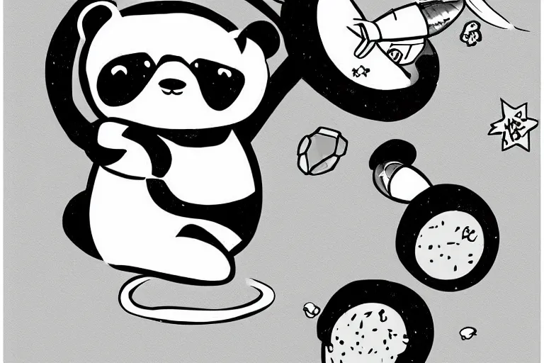 Image similar to cartoon drawing of a rocket shaped like a panda, cute anime sketch of panda rocket