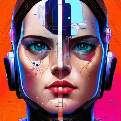 Image similar to a portrait of a female android, by Dan Mumford and Sandra Chevrier, 4k