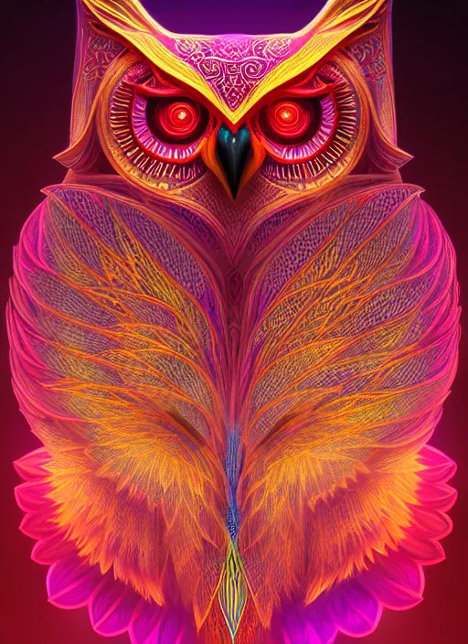 Image similar to symmetry!! product render poster vivid colors divine proportion owl, 神 圣, glowing fog intricate, elegant, highly detailed, digital painting, artstation, concept art, smooth, sharp focus, illustration,