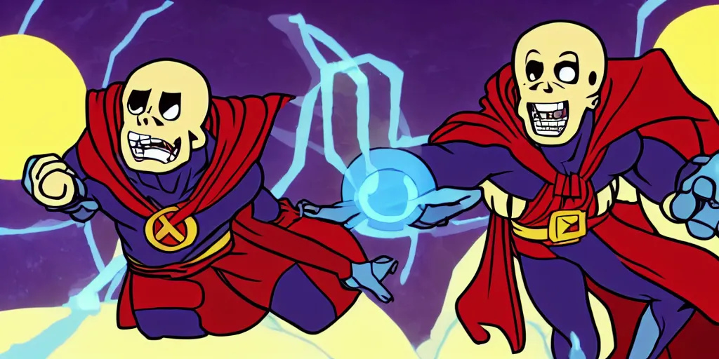 Prompt: a 8K Undertale cartoon of the rock as doctor strange with the W on his suite in the style of Undertale cartoon 8K cartoon, cinematic, detailed 8K, inspiring, full body camera shot