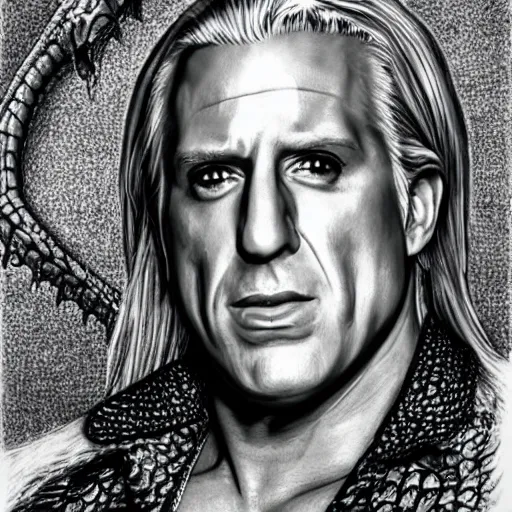 Prompt: Ric Flair, portrait, wooooo, background alligator scales, hyperrealistic, drawing