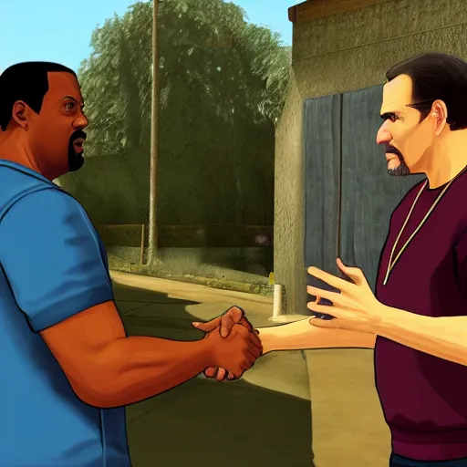 Image similar to cj from gta san andreas talking to the president of argentina alberto fernandez