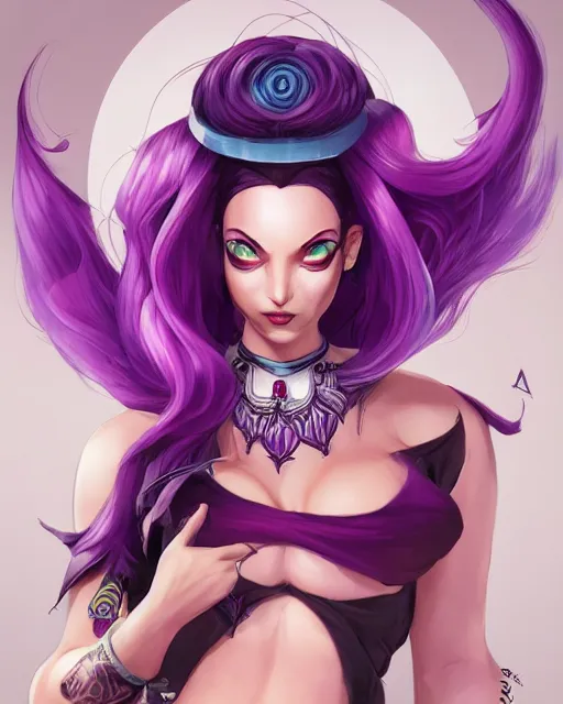 Image similar to beautiful female purple hair tattoo symmetrical face eyes twitch streamer full length fantasy art jynx league of legends Video game icon, 2d game art gta5 cover , official fanart behance hd artstation by Jesper Ejsing, by RHADS, Makoto Shinkai and Lois van baarle, ilya kuvshinov, rossdraws