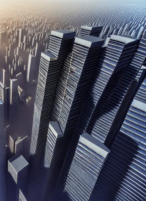 Prompt: hyperrealism, detailed textures, photorealistic 3 d render, a towering city with 3 0 0 0 0 foot tall buildings as viewed from ground level, ultra realistic, ultra high pixel detail, cinematic, intricate, cinematic light, concept art, illustration, art station, unreal engine 8 k