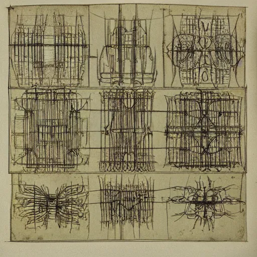 Image similar to leonardo da vinci sketches of neural networks architecture high resolution scans british museum collection