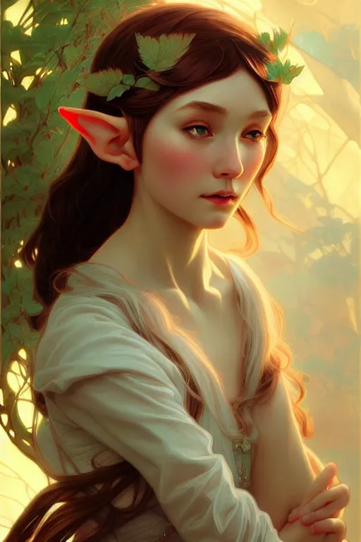 Image similar to beautiful young elf, highly detailed, digital painting, artstation, sharp focus, illustration, art by tan zi and ayanamikodon and alphonse mucha and wlop