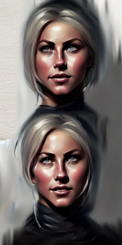 Image similar to portrait of julianne hough by greg rutkowski and wlop, a secret agent, wearing black shorts, wearing black boots, wearing a cropped top, blade runner, highly detailed portrait, digital painting, artstation, concept art, smooth, sharp focus ilustration, artstation, hq