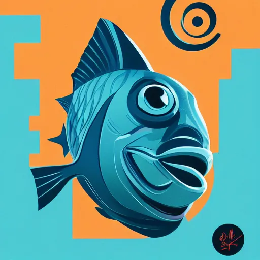 Image similar to profile of one stylized fish in center of view, photo studio, artstation, intricate, realistic, highly detailed, digital painting, concept art, sharp focus, illustration by tom whalen and charles williams and kilian eng and james jean