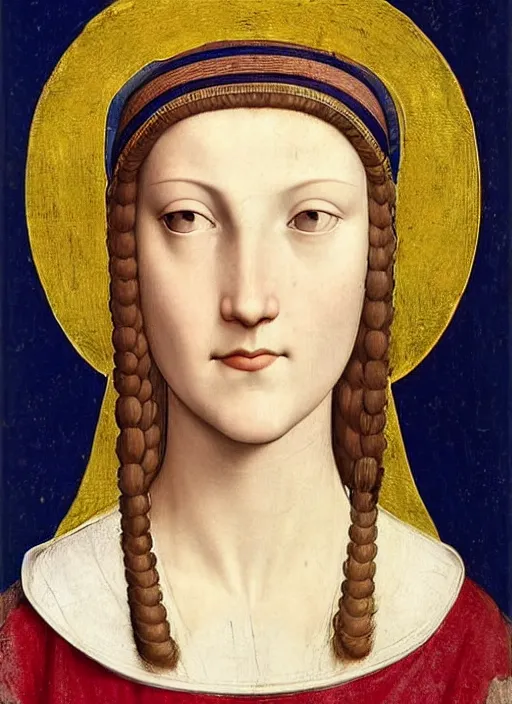 Prompt: portrait of young woman in renaissance dress and renaissance headdress, art by giotto