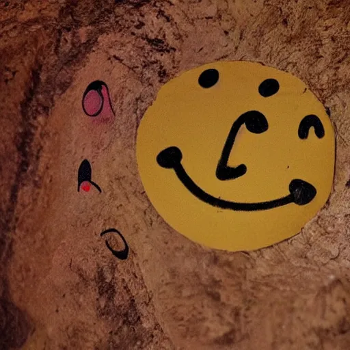 Prompt: cave paintings of the crying laughing emoji