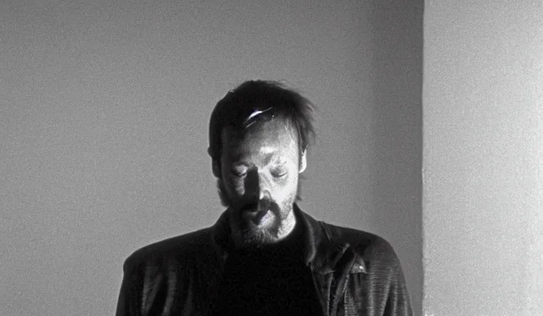 Prompt: Doug Walker crying in an empty room, film still, by Andrei Tarkovsky