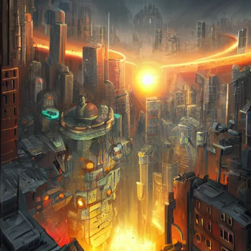 Image similar to black hole rising above city, city destroyed by shockwave, black hole with accretion disс, digital art, art by tyler edlin, stefan koidl, brock hofer