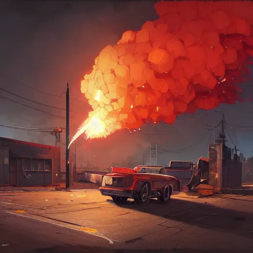 Image similar to huge black pack of c 4 - explosives on a red rusty oil - drum in gta v, stephen bliss, unreal engine, fantasy art by greg rutkowski, loish, rhads, ferdinand knab, makoto shinkai and lois van baarle, ilya kuvshinov, rossdraws, tom bagshaw, global illumination, detailed and intricate environment