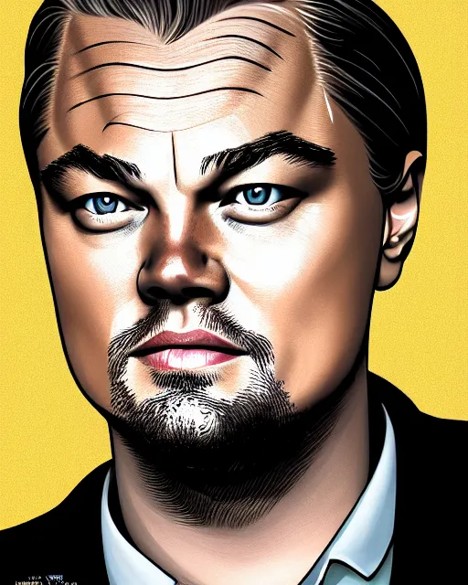 Image similar to painting portrait of leonardo dicaprio as a carp fish, cartoon, warm lighting, leonardo dicaprio has an carp fish body, movie poster, illustration by bartek fedyczak, erak note, tooth wu, neil richards, kan liu, siwoo kim, jisu choe, trending on art station