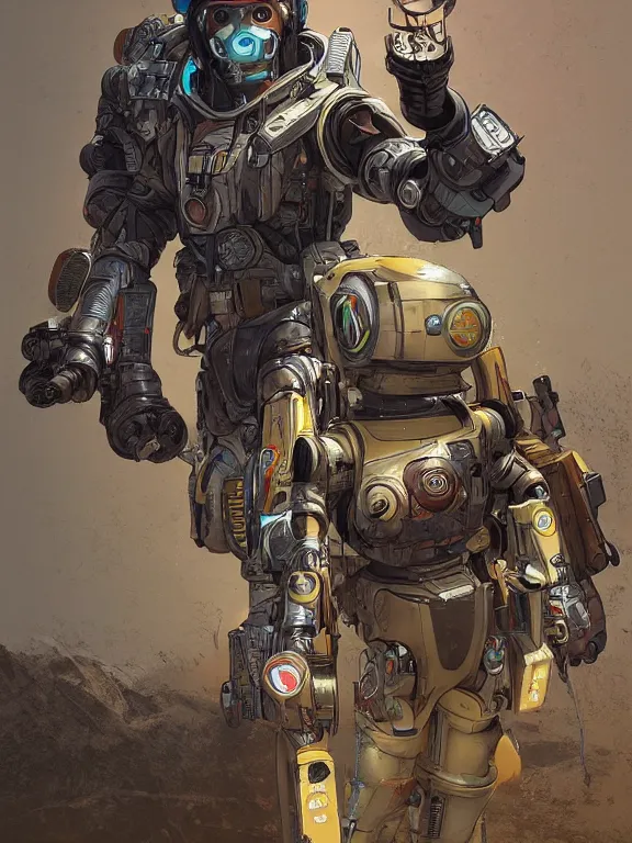 Prompt: solarpunk digital illustration pathfinder robot from apex legends, portrait by james gurney and laurie greasley, concept art, cinematic composition, hyper realism, photorealistic, dramatic lighting, highly detailed