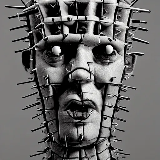 Prompt: hellraiser movie, pinhead figure, 8 k, b & w,