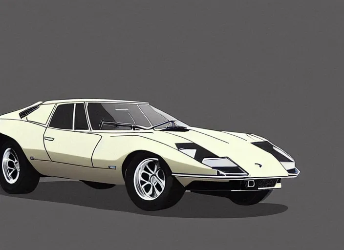 Prompt: a blending and amalgamation of a lamborghini countach, datsun 2 6 0 z and a jaguar e - type, concept art, 8 k, highly detailed