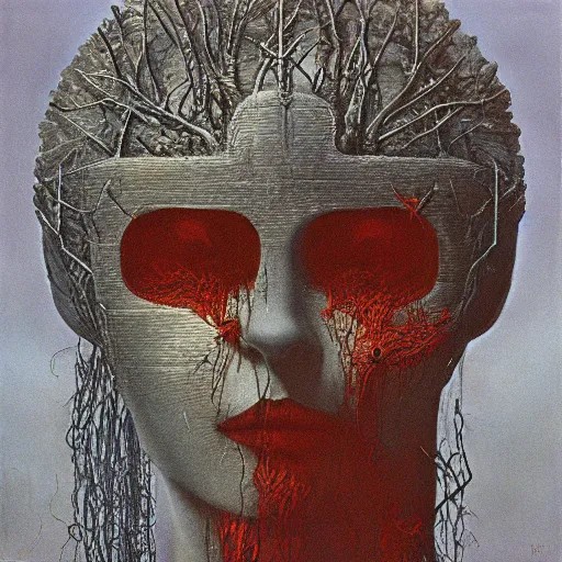 Image similar to the queen of the sun by zdzislaw beksinski and h. r. giger, oil on canvas