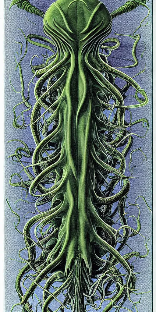 Image similar to cthulhu cross section scientific illustration biology book, highly detailed