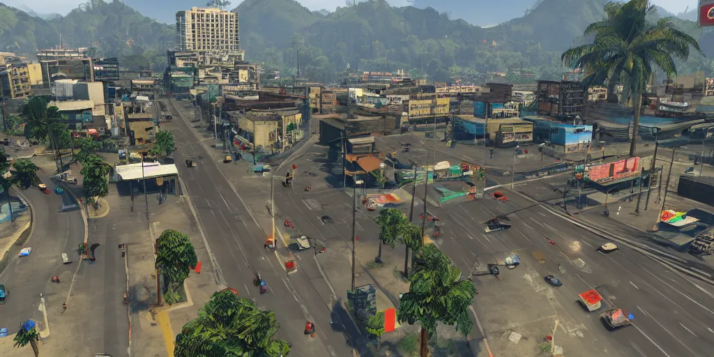 Image similar to guatemala city if it was a game like grand theft auto v first person view, head - up display with realistic visuals and award winning gameplay