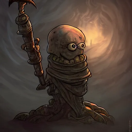 Image similar to squidward as a dark souls boss by Francisco Rossi