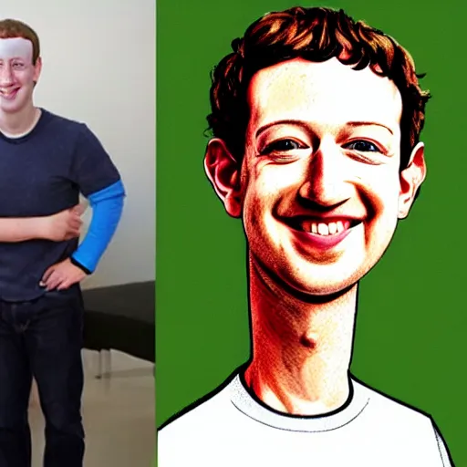 Image similar to a caricature portrait of Mark Zuckerberg drawn by Mahesh Nambiar