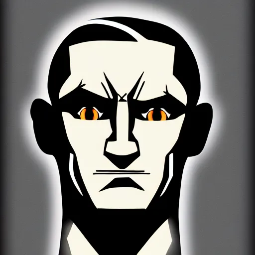 Image similar to solid glowing eyes, digital portrait of secretary of denis mcdonough face with solid glowing eyes, cover art of graphic novel, evil laugh, menacing, Machiavellian puppetmaster, villain, simple style, solid colors, clean lines, clean ink, trending on artstation