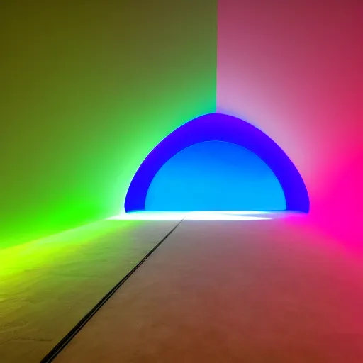 Prompt: photo of a james turrell skyspace neon colors