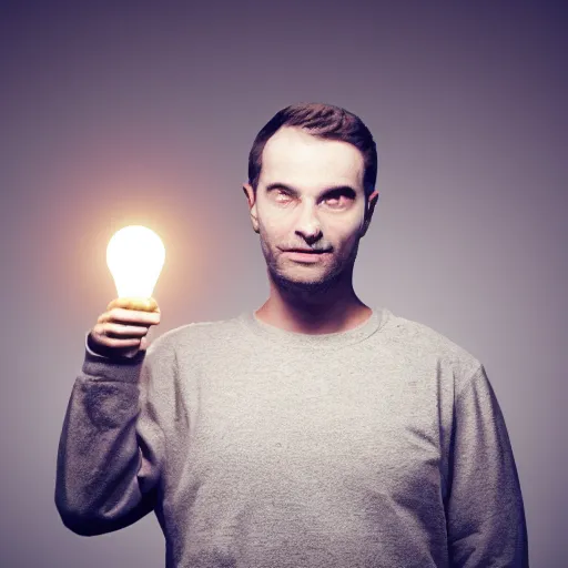 Image similar to man with a lightbulb for a head, volumetric lighting