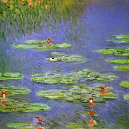 Image similar to a painting by monet of frogger