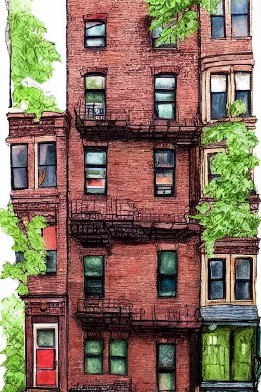 Prompt: (((((a ramshackle Manhattan brick brownstone deep in the forest))))) by Robin Tranl!!!!!!!!!!!!!!!!!!!!!!!!!!!