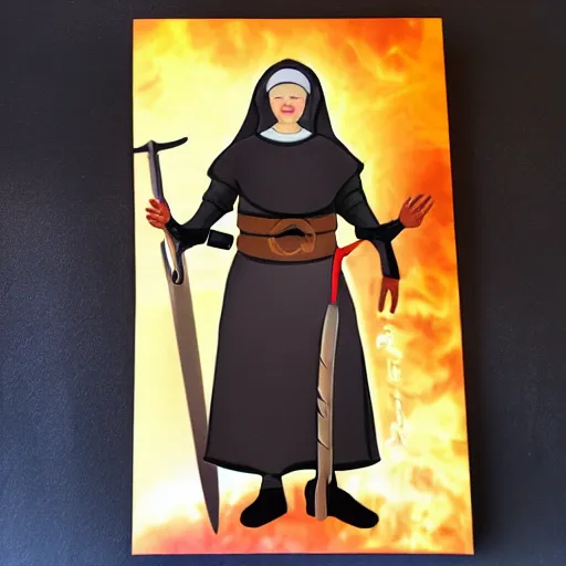Image similar to photo of a futuristic nun warrior with weapons