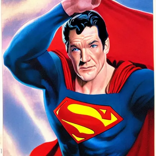 Prompt: comic book cover art, ian mckellen as superman by alex ross