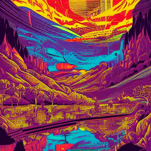 Prompt: vector artwork by Dan Mumford, detailed intricate colourful