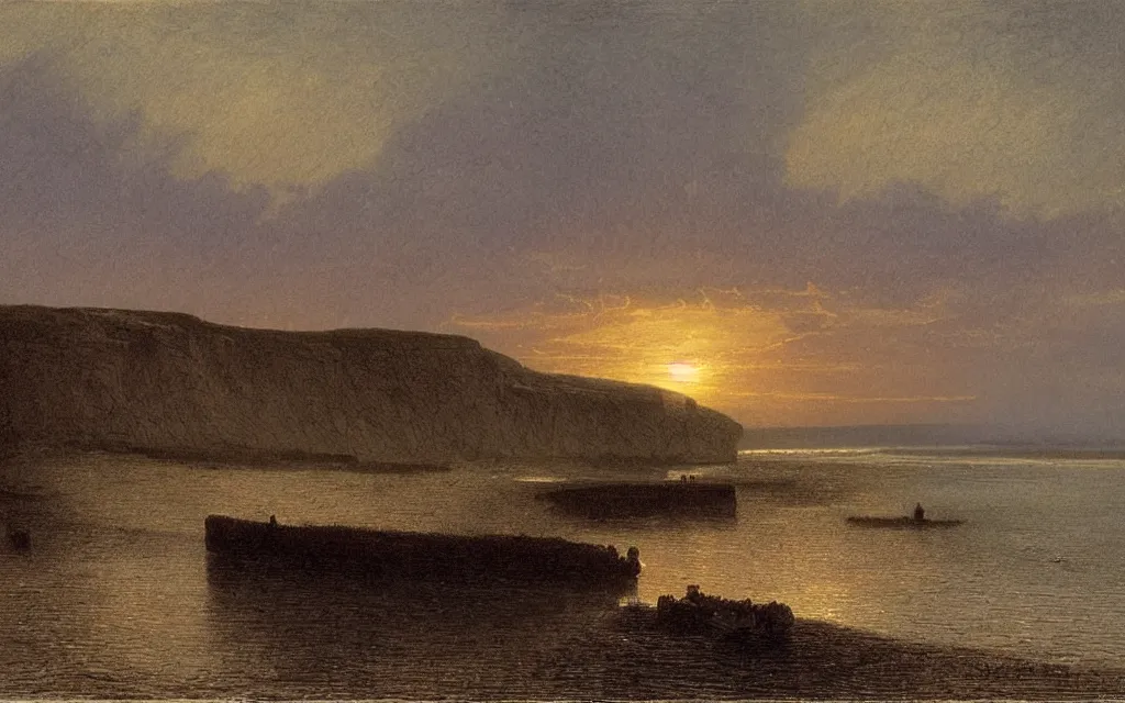 Prompt: Cuckmere Haven at dusk, cinematic lighting, intricate ink illustration, by albert bierstadt