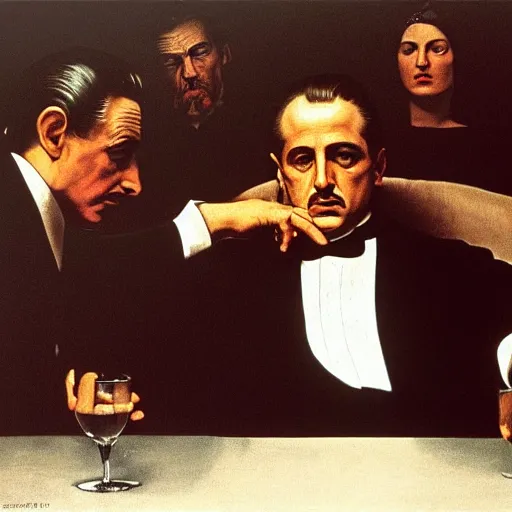 Prompt: opening shot of the Godfather by Caravaggio