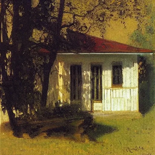 Image similar to Simple house, by Ilya Repin, vintage shading