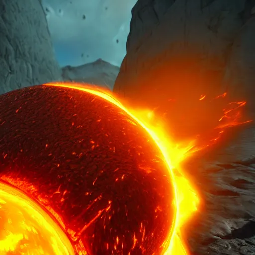 Image similar to a sphere of molten core, melting sphere, glowing magma sphere, lava sphere, unreal engine, highly detailed, epic