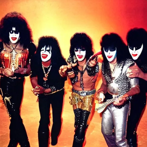 Image similar to jimi hendrix as a member of the band kiss in concert, color photo