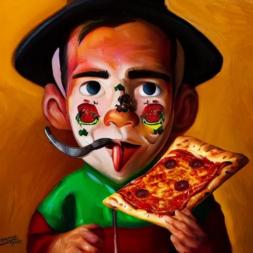 Image similar to A highly detailed portrait of a charro eating pizza, dramatic lighting