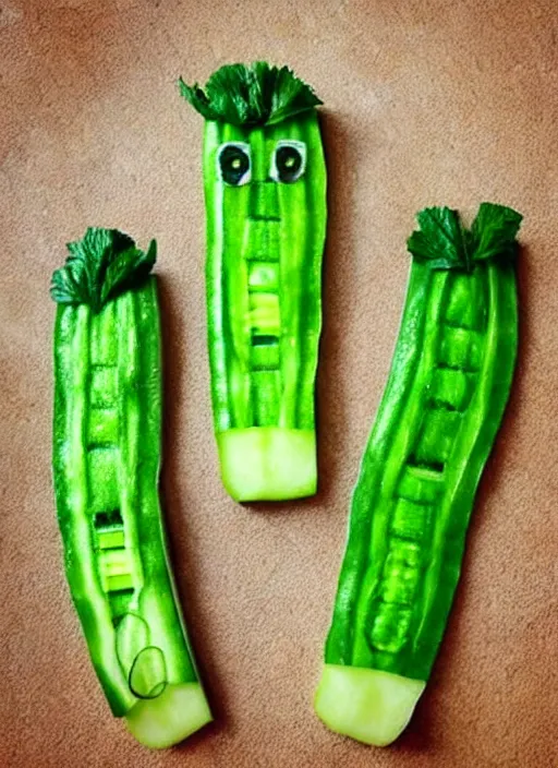 Prompt: green cucumber slices in the shape of benedict cumberbatch face