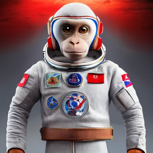 Prompt: monkey with russian astronaut suit style of the television series shin complete thunderbirds, greeting, realistic, many details, ultra detailed, octane render, hdr, 1 2 3 4 5