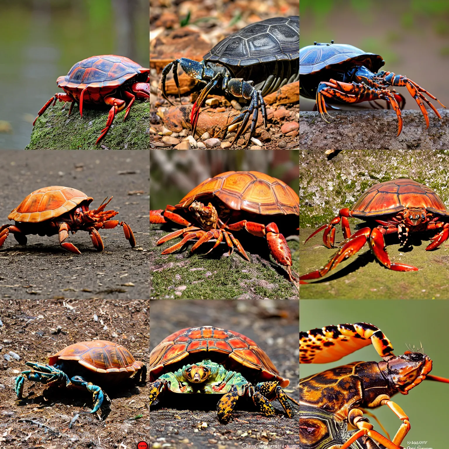 Prompt: a lobster-tortoise-hawk, wildlife photography