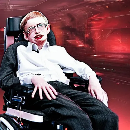 Image similar to stephen hawking gets a lap dance from a cyborg elon musk, fantasy concept art 8 k hyper realistic