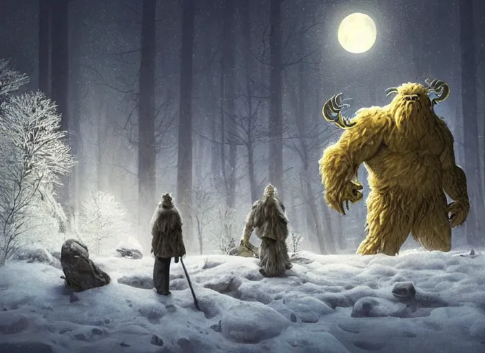 giant muscular yeti monster with glowing yellow eyes, Stable Diffusion