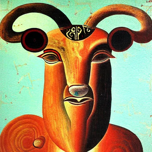 Prompt: minotaur, minoan painting