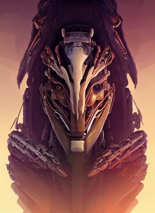 Image similar to asymmetrical!! portrait of an alien with parts of other aliens forming its face in the style of, machine face, intricate, elegant, highly detailed, digital painting, artstation, concept art, smooth, sharp focus, illustration, art by artgerm and greg rutkowski and alphonse mucha, horizon zero dawn 8 k