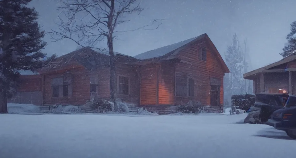 Image similar to Hereditary (2018) high contrast lighting, night scene, blue and orange palette, film still